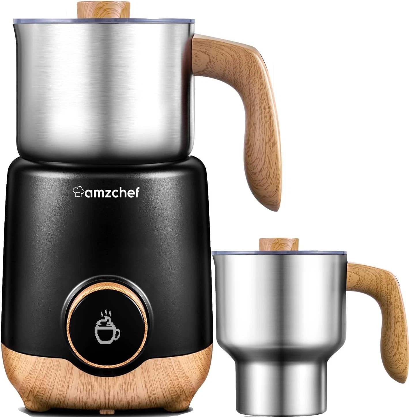8-IN-1 Milk Frother and Steamer 550 Watts, 21 Oz Split Stainless Steel Automatic