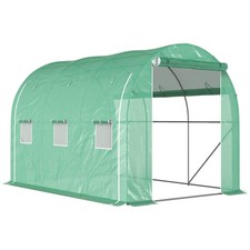 Image of 296 x 196cm Steel Frame Polytunnel Greenhouse - Green