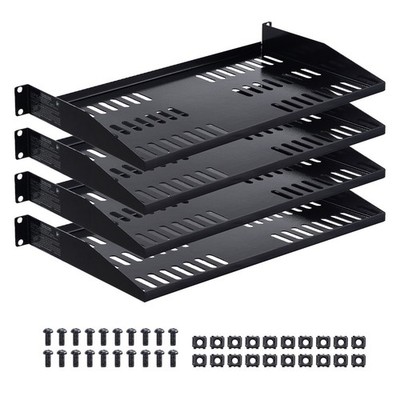 Steel 1U Server Rack Shelf 10in Deep, 50lb Capacity, Vented Design