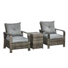 Outdoor 3-Piece Set Padded Chairs Hand-Woven Rattan Secret Storage Compartment