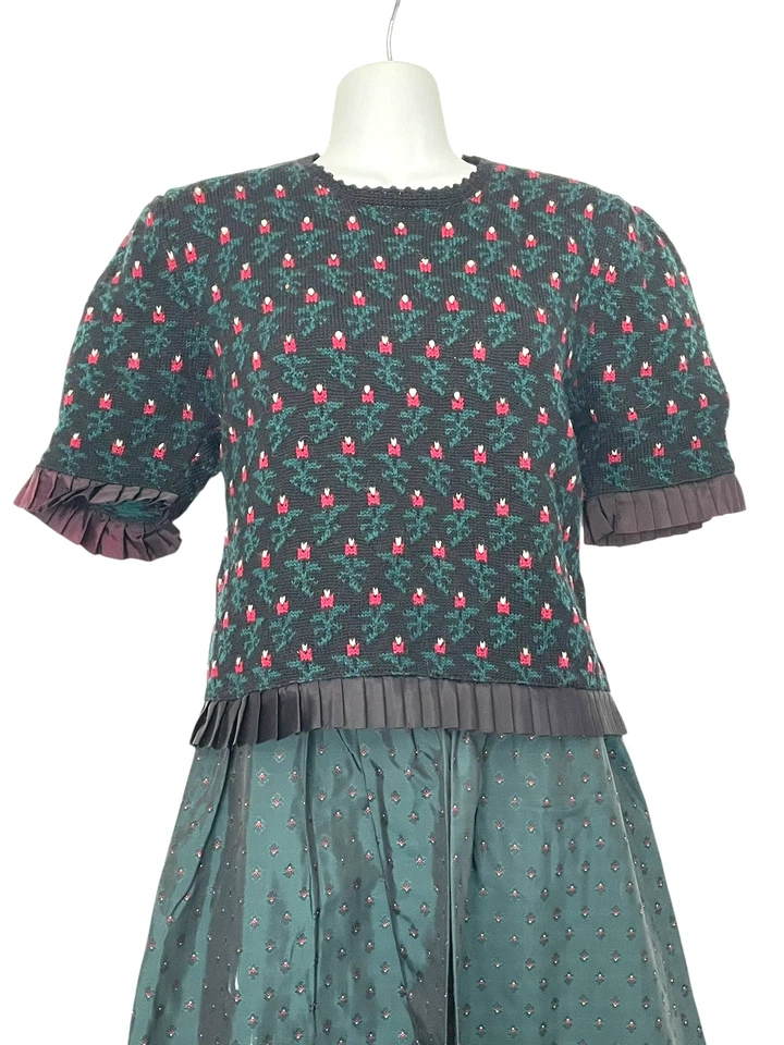 Conjunto de Suéter Vintage Susan Bristol Lã Férias Verde Floral Preppy Dinheiro Antigo P - Imagem 3 de 4