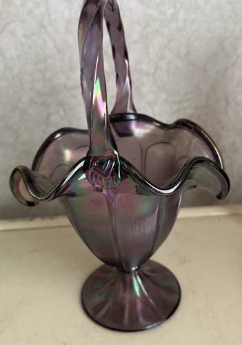 FENTON CARNIVAL ART GLASS, 1998 PANELED PATTERN, 11" BASKET, DIAMOND JUBILEE