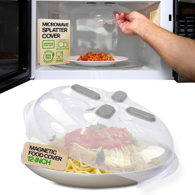 #ad HOVER COVER Magnetic Splatter Cover 12 Inch Clear BPA Free Food Heather Gray $38.99