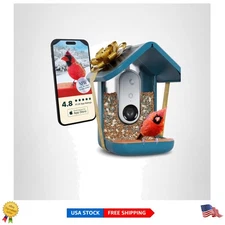 Elegant Smart Bird Feeder with Camera - 5MP Photos & AI Identification - Blue