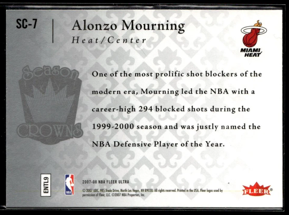 2007-08 Ultra Alonzo Mourning Season Crowns HS - Image 2 of 2