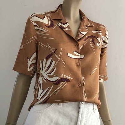 Reiss Rust Sandy Cuban Collar Abstract Relaxed Boxy Shirt Blouse   S