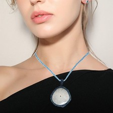 Silver Solar Drusy Gemstone Gift For Friend's Macrame Jewelry Pendant