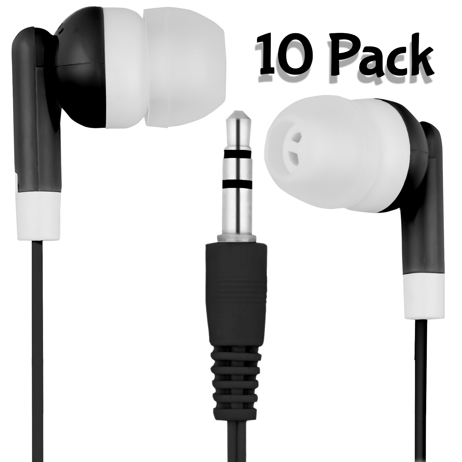 Bulk Lot of 10 Black/White 3.5mm Headphones / Earbuds - Great for Kids / Schools