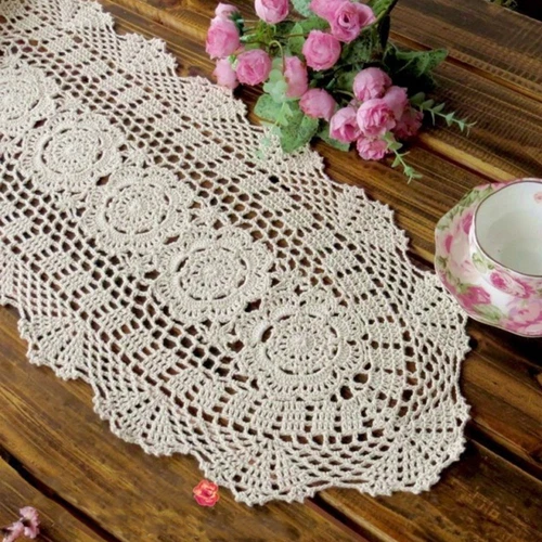 Vintage Hand Crochet Cotton Lace Table Runner Dresser Scarf Doily Wedding Party - Bild 22 von 45