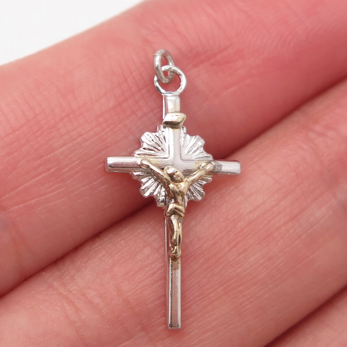 925 Sterling Silver 2 Tone Vintage Crucifix Cross Pendant eBay