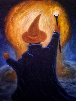 ''Flare'' Black Mage, Final Fantasy - oil painting - direct from artist
