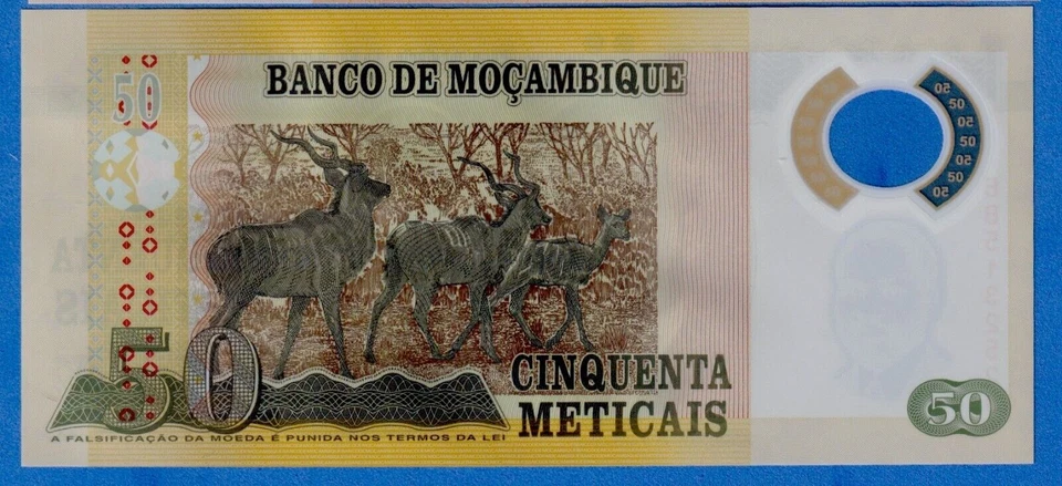 Mozambique 50 Meticais 2017  P-150b  Polymer UNC Note - Kudus - Image 3 of 3