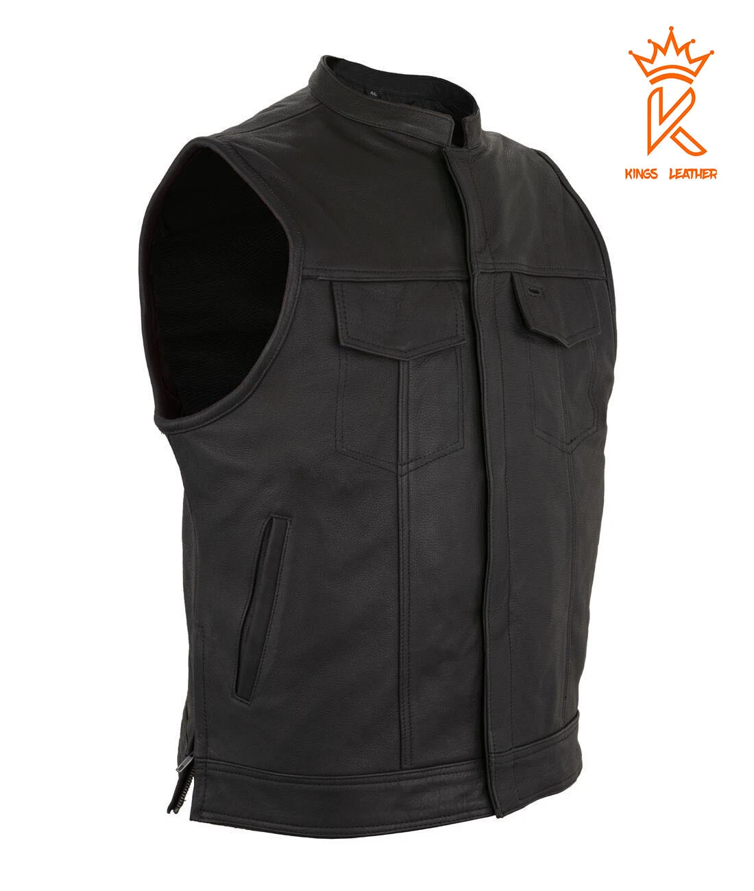 Men Black Leather SOA Club Motorcycle Vest Side Zipper Conceal Bike Riding Vest