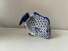 Andrea By Sadek Blue & White Fish Net Herend Style Porcelain Fish Nautical Decor