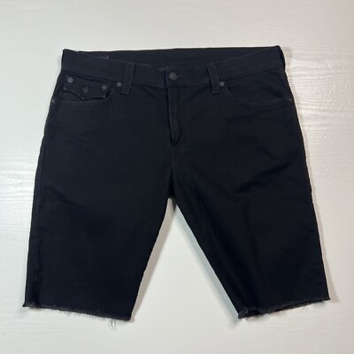True Religion Ricky Straight Denim Shorts Mens 40 Black Raw Hem