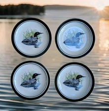 Folkcraft Stoneware Scotty Z Loon Lake Salad Plate 8 5/8" set of 4