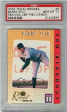 PSA Gem Mint 10 2000 Royal Rookies Barry Zito Elite 8 On Card Rookie Auto /2000