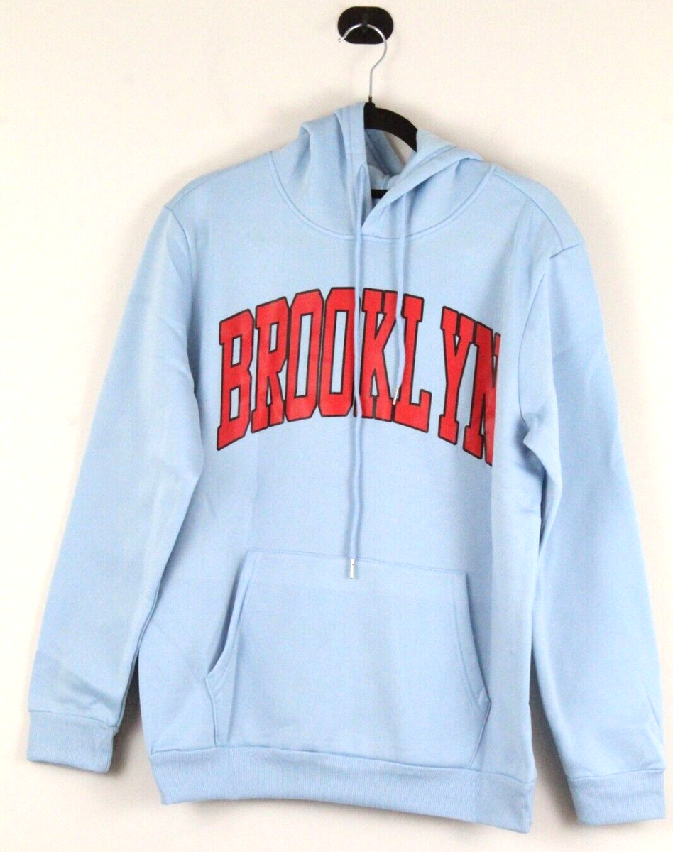 Men Brooklyn Fleece Hoodie Pullover Sweatshirt Size Small SHEIN Pastel Blue  NWT