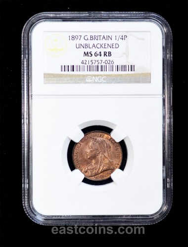 NGC MS64 1897 Great Britain Queen Victoria Farthing 1/4 Pence - 第 1/4 張圖片