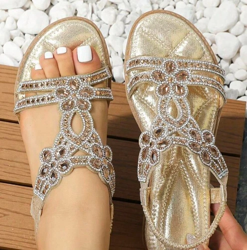 Womens Summer Rhinestone Decor Opened Toe Slip on Buckle Flat Heels Sandals - Bild 10 von 27