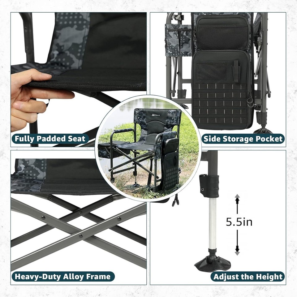 Fishing Chairs with Rod Holder, Folding Ice Fishing Chair for Adults