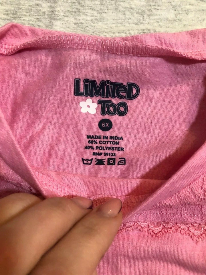 Lote de 2 Piezas Niñas Limited Too Camisetas Manga Corta Talla L 6X: Rosa y Gris Foto 4 de 4