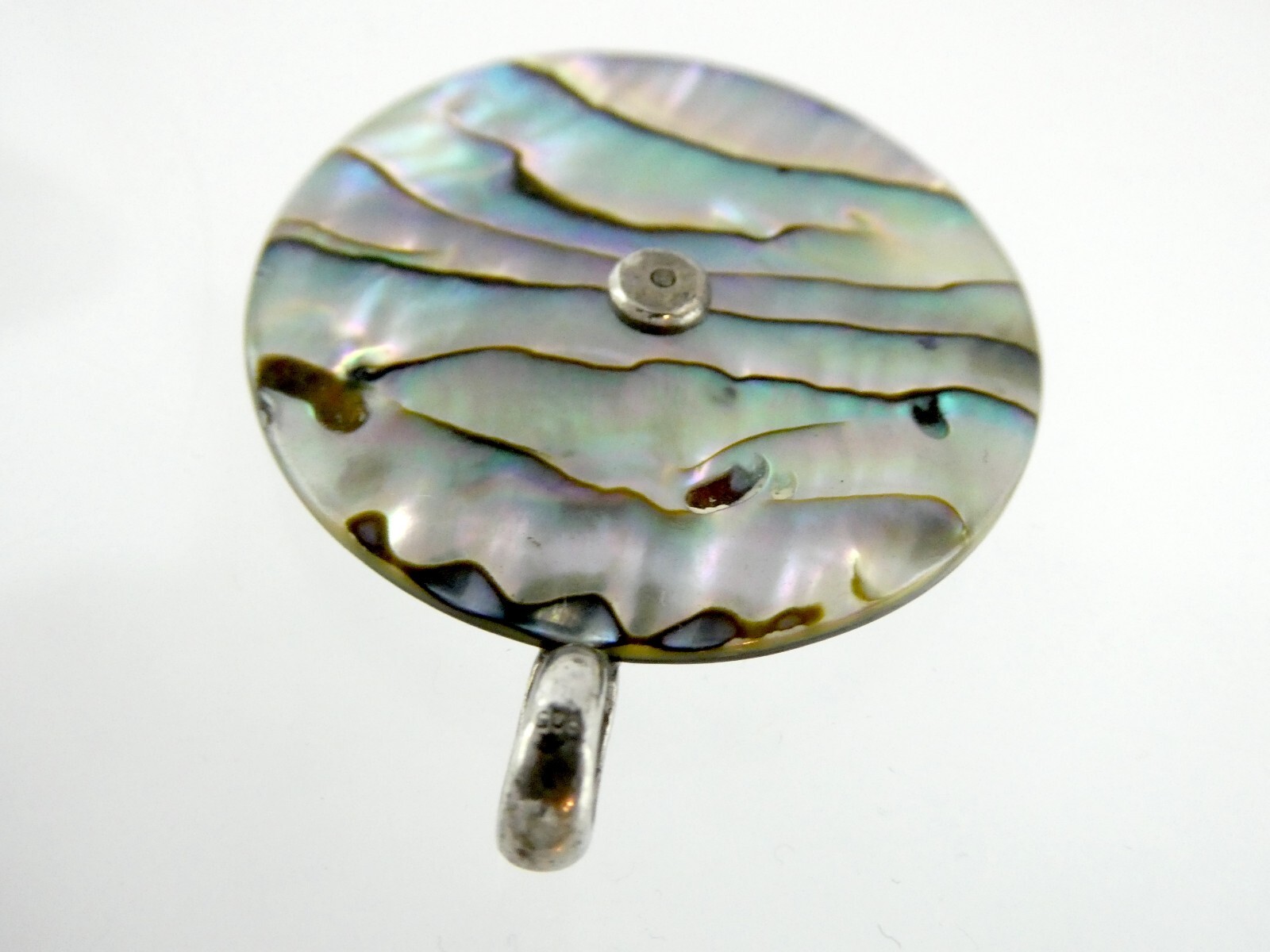Sterling Silver Bamboo Theme Abalone Shell Pendan… - image 4