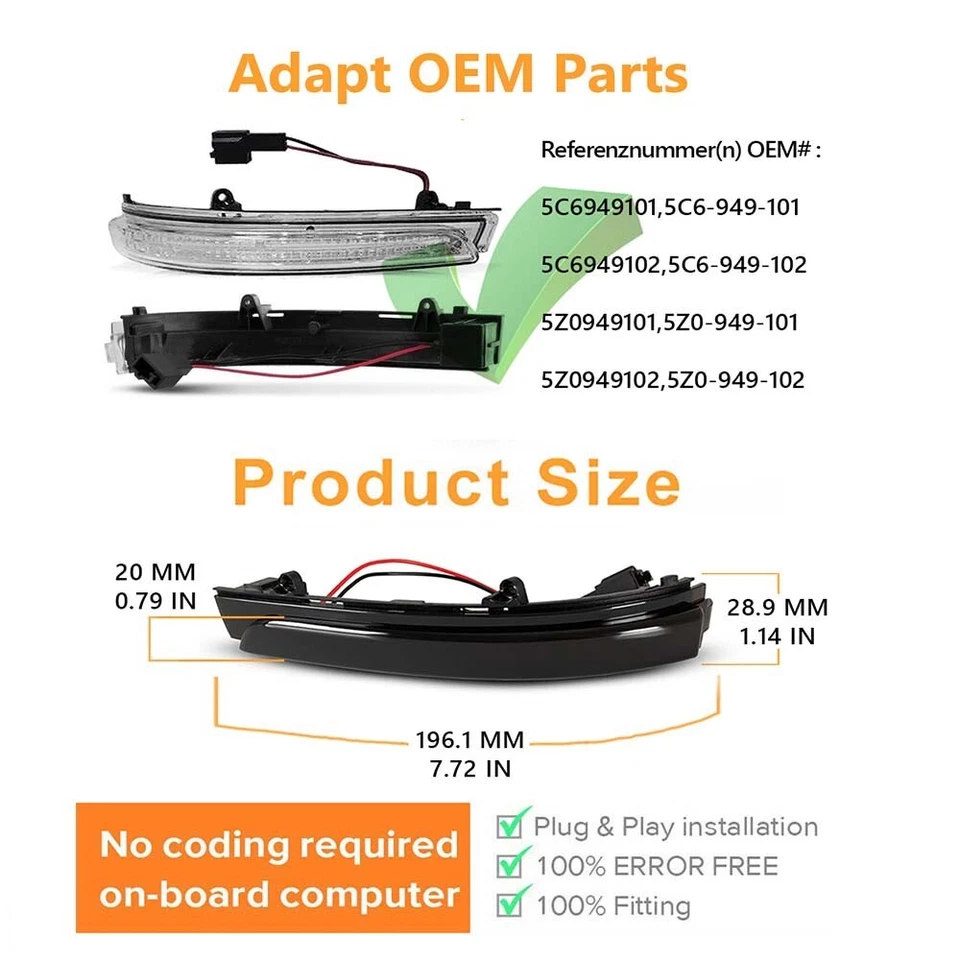 Dynamic LED Side Marker lights For VW FOX Passat B7 Golf VW Polo Vento CrossFox - Image 2 of 4