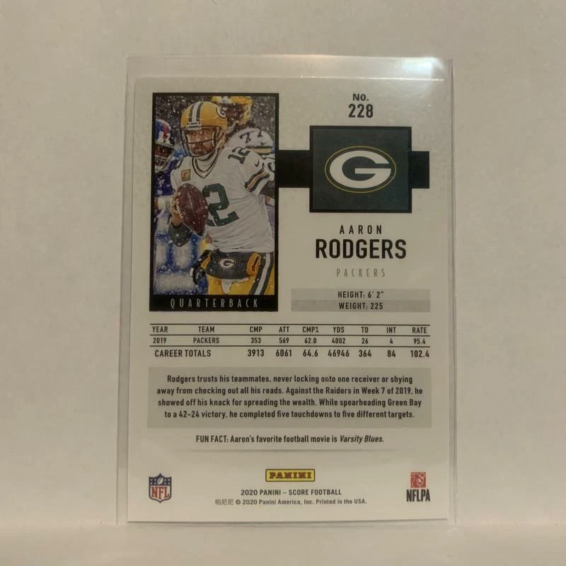#228 Aaron Rodgers Green Bay Packers 2020 Score Football Card LC - Image 2 of 2