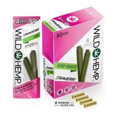 Wild  80 Wraps Organic Rolling Paper 20 Pouch X 4 Wrap Full BOX STRAWBERRY