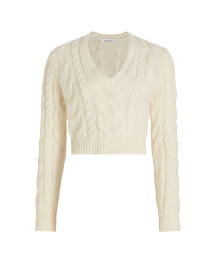 FRAME IvoryOffWhite Cable Knit V-NeckCroppedLongSleevePullover Sweater Sz XS$429 - Picture 13 of 22