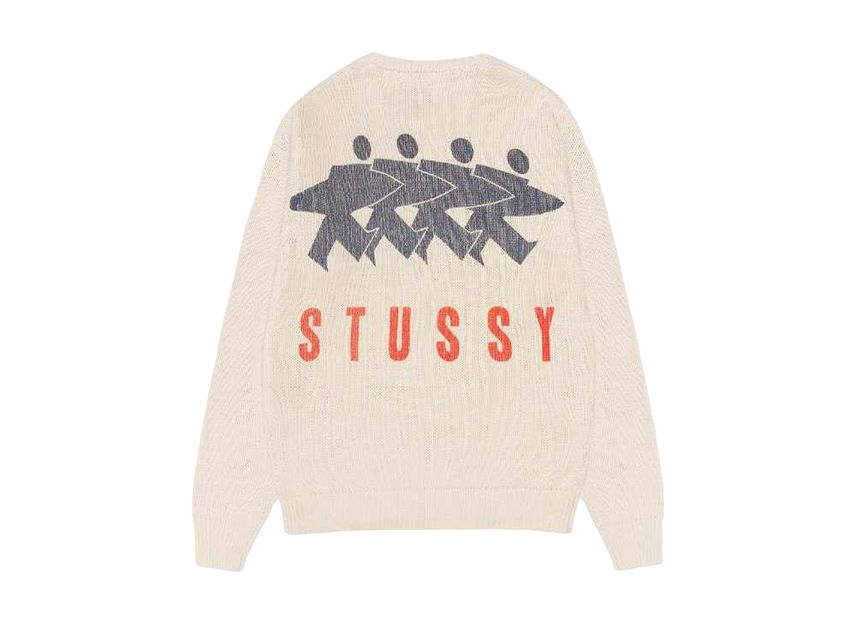 Stussy Surfman Icon Sweater FA24 Dusty Blue Brown Ivory Stussy Surfman Icon Sweater FA24 Dusty Blue Brown Ivory