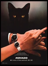 1982  Movado Museum Watch-Black Cat-print ad,ORIG.,mini-poster VTG