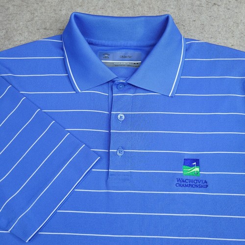 Cutter Buck Wachovia Championship Golf Polo Shirt Mens M Blue Striped S/S