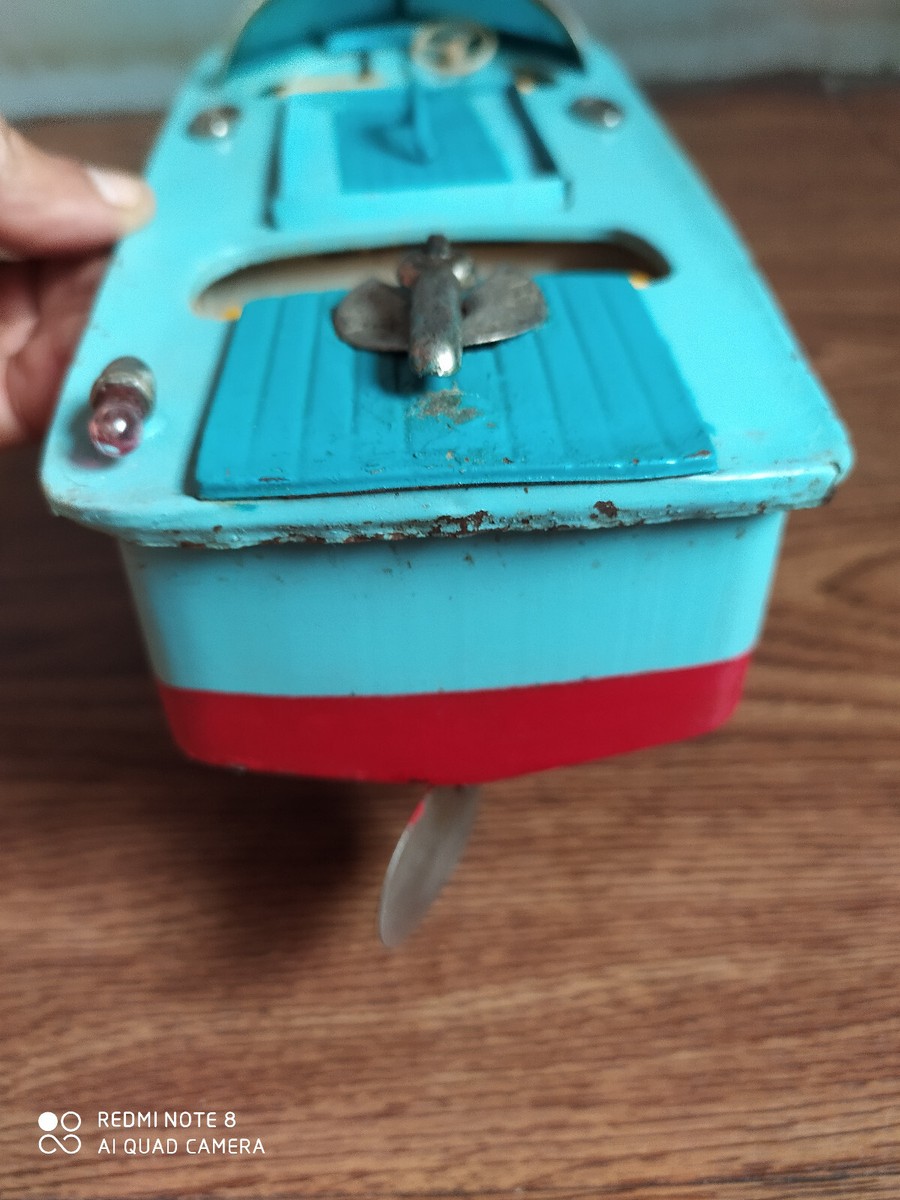 Rare vintage battery powered tin toy motor boat made in Rare vintage battery powered tin toy motor boat made in
