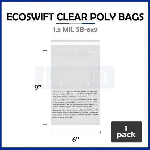 1-10000 6x9 EcoSwift sacchetti in polipolitecnica trasparenti autosigillante avvertenza soffocamento spedizione gratuita - Foto 7 di 78