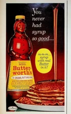 1962 Mrs. Butterworth's Original Buttered Pancake Syrup Vintage 1960s Print Ad