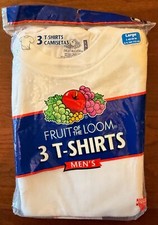 Vintage Fruit of The Loom Crew Neck White Cotton T-Shirt 3 Pack, size Large