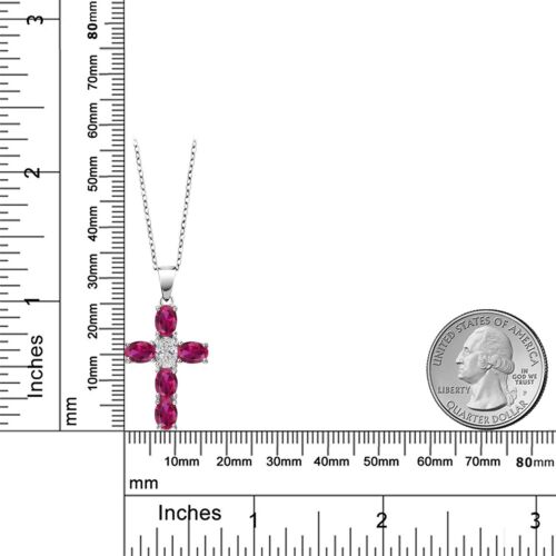 925 Sterling Silver Created Ruby and Lab Grown Diamond Cross Pendant Necklace - Picture 6 of 6