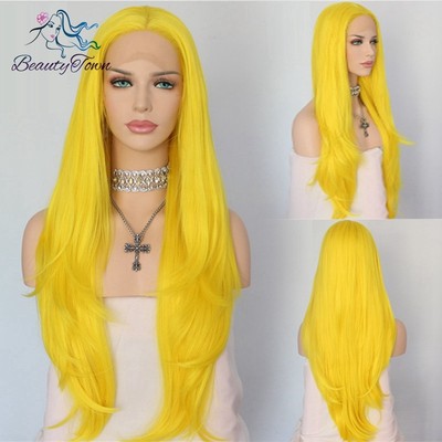 Yellow Natural Long Wavy Hair Heat Resistant Synthetic Lace Front