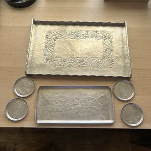 Vintage Hammered Aluminum Trays And Coasters
