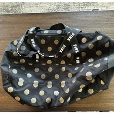 VS PINK DUFFEL BAG BLACK/GOLD POLKA DOTS 21"