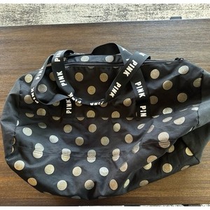 VS PINK DUFFEL BAG BLACK/GOLD POLKA DOTS 21"