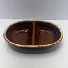 Vtg Hull H.P. Co Oven Proof Oval Divided Casserole Brown Drip Pottery USA 11"