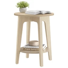 Side Table, Small Round End Table with Lower Shelf, Nightstand for Small Spaces,