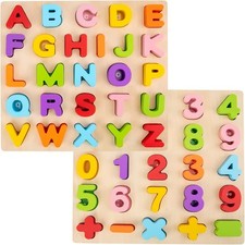 Preschool Learning Wooden ABC Letter Number Puzzles 2 CT