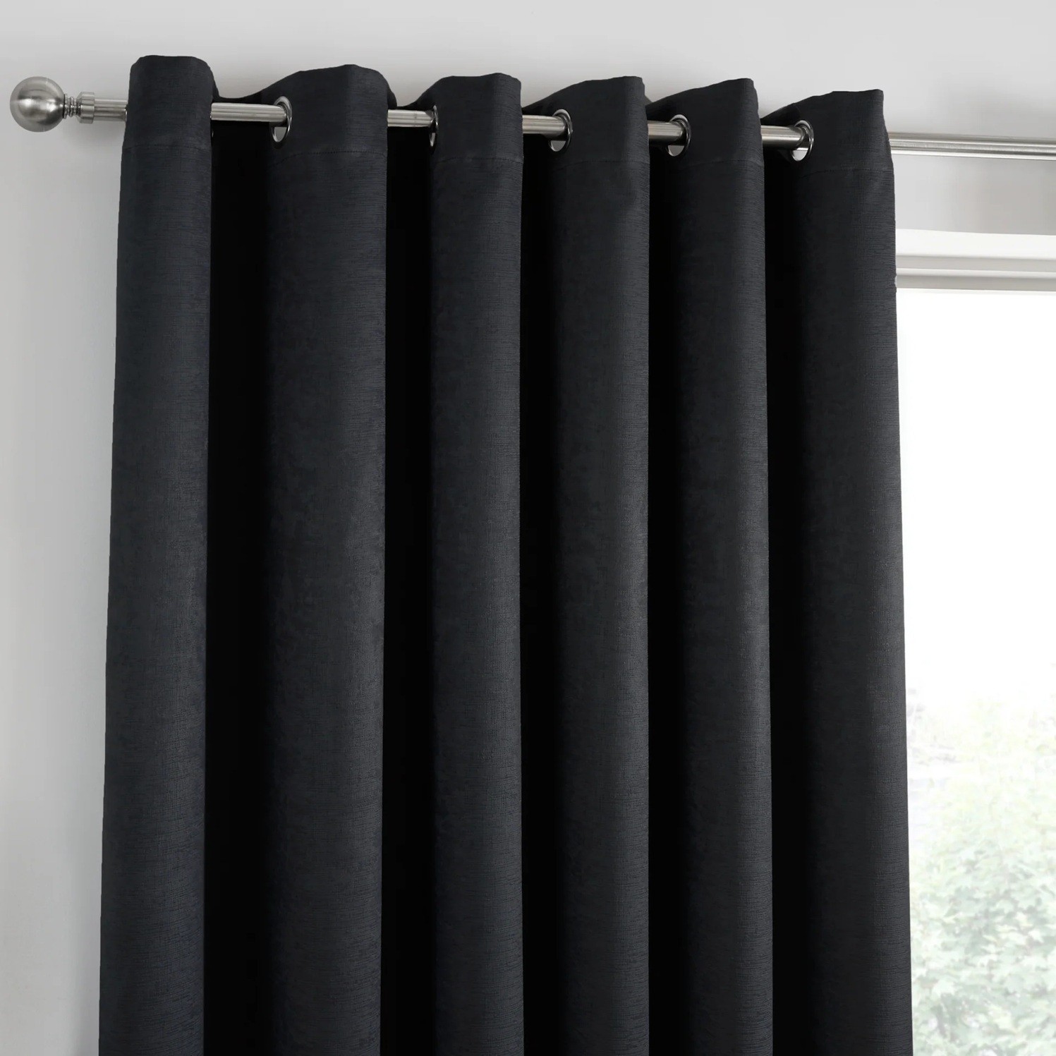 Fusion Strata Black Eyelet Curtains W66 x L72 (168x183cm) – 2 Panels – Thermal Insulated Drapes for Bedroom or Living Room – Modern Blackout Window Treatment – Cotton-Look Home Decor - Image 7