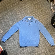 Eddie Bauer Women s Blue Cotton Knit Collared Pullover Sweater Contrast Trim M