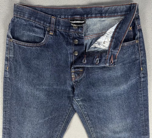 The Hundreds Jeans Mens 34x30 Blue Slim Fit Button Fly Embroidered Pocket Logo