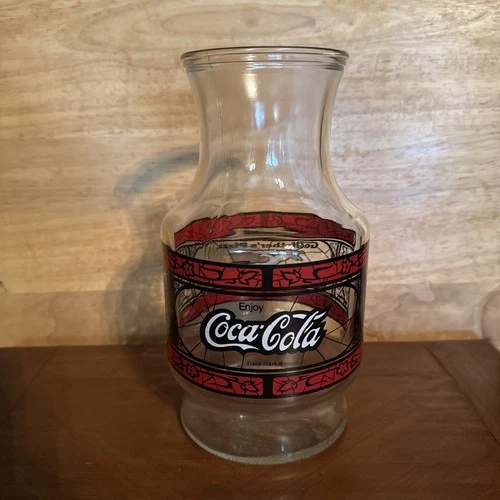 Vintage Coca-Cola Tiffany Style Godfather's Pizza Pitcher 8.5"